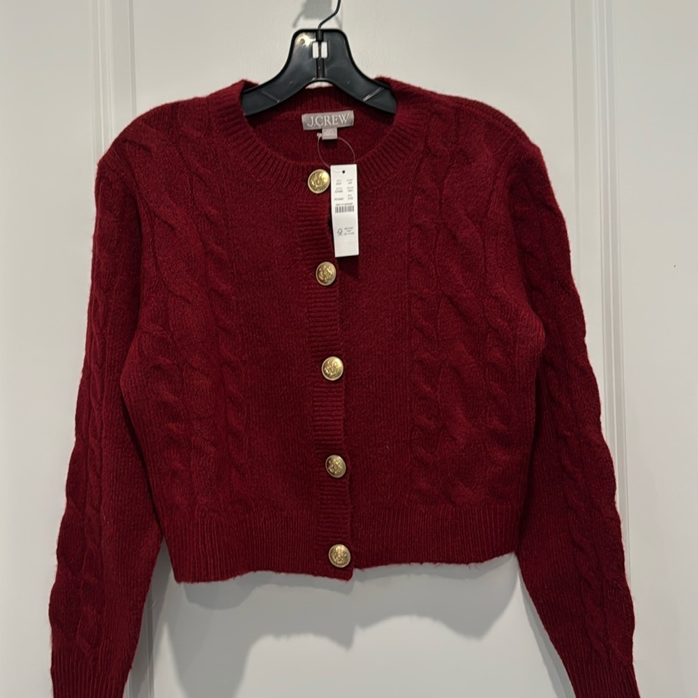 J.Crew Burgundy Cable Knit Sweater/Lady Jacket, New with tags XXS